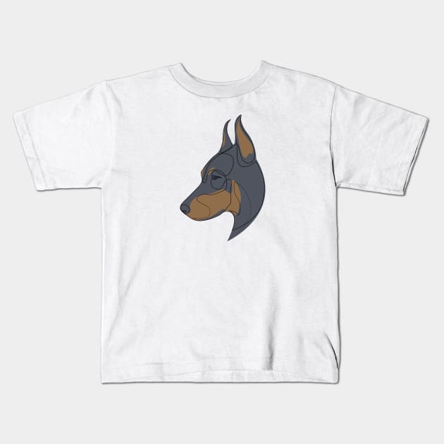 Doberman Pinscher - one line drawing Kids T-Shirt by addillum